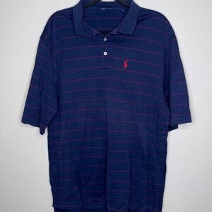 Polo Golf Mens Size XL Navy Blue Red Stripe Red Pony Short Sleeve Polo Shirt